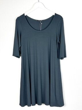 NWT Eileen Fisher scoop neck stretchy knit tunic dress graphite gray size small